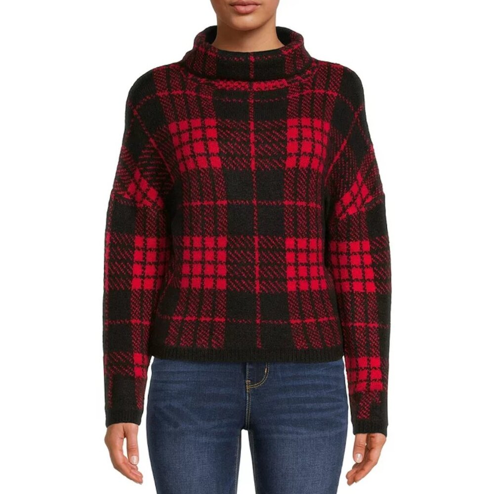 No Boundaries Mock Neck Buffalo Plaid Sweater (size xs)
